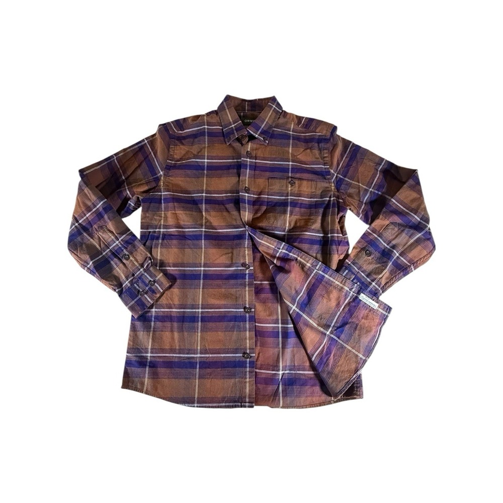 Orvis Shirt Adult Medium Brown Tartan Plaid Flannel Signature Twill Mens
